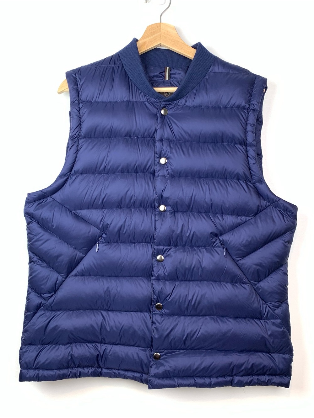 Black Brown 1826 Puffer Vest Down Feathers Sz Large Dark Blue Snap Buttons